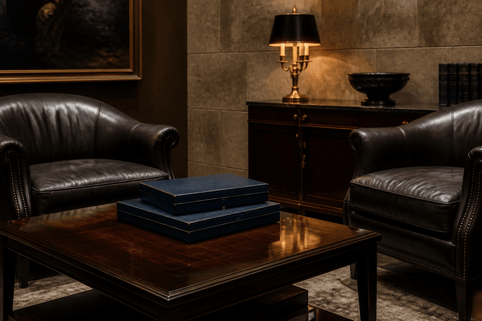 Redwick Bank — private study with leather chairs and portfolio boxes