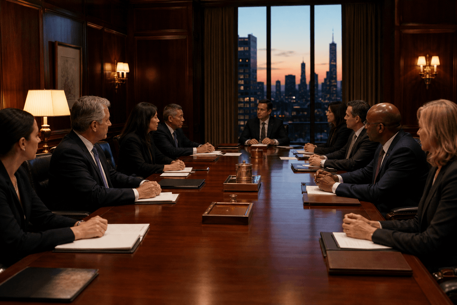 Redwick Bank — mahogany boardroom table with people in professional dress