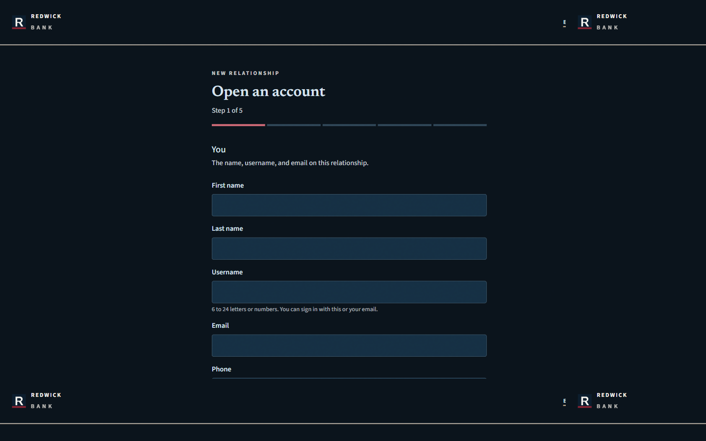 Redwick Bank open an account
